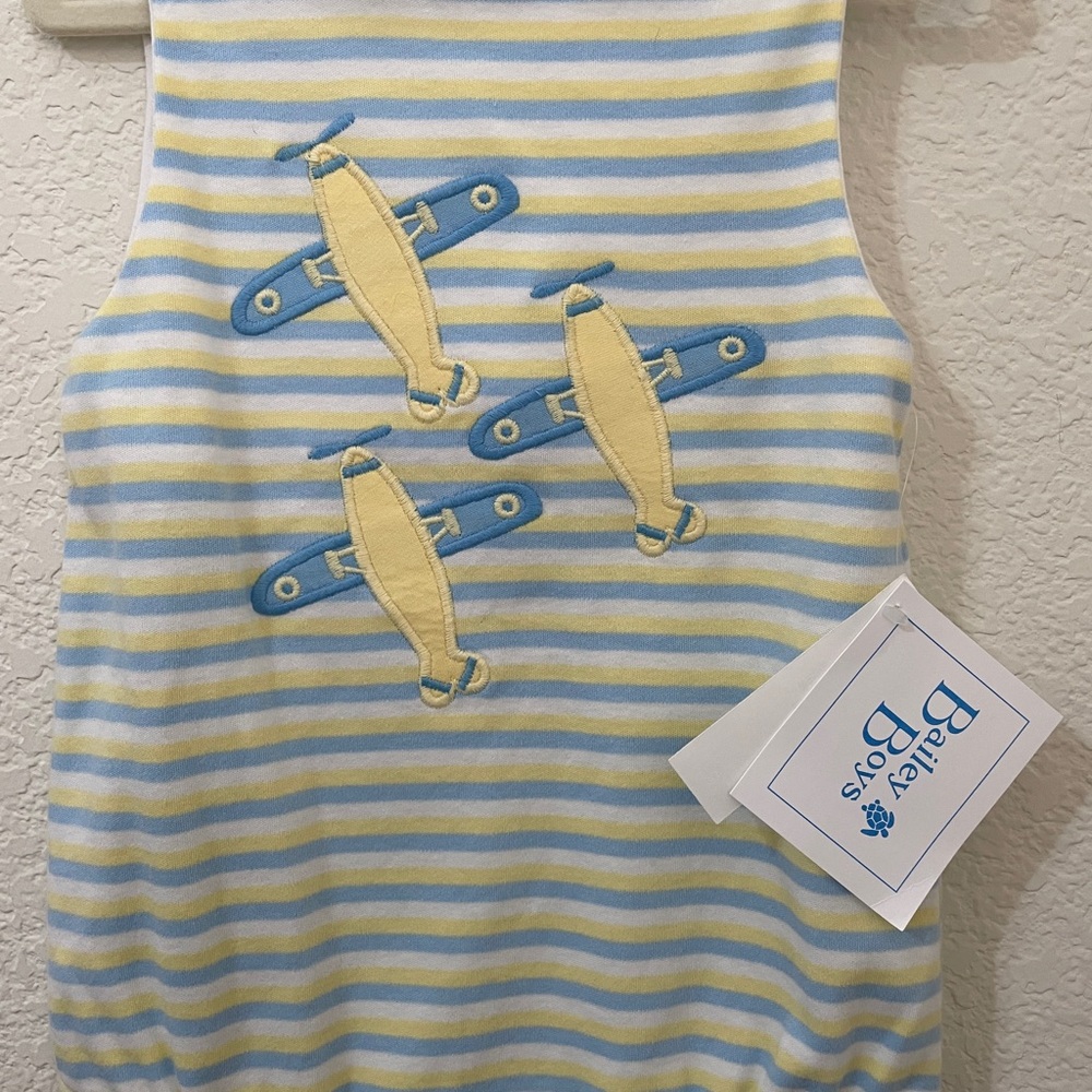 Bailey Boys Pastel Striped Airplane Bubble Romper, NWT, 12M
